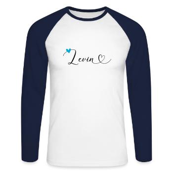 Levin Name Vorname Kalligrafieherz - Unisex Baseballshirt langarm - Weiß/Navy - Vorne - Nik (191cm)