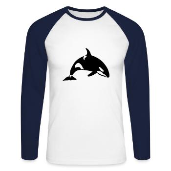 orque animal marin - T-shirt baseball manches longues Homme - blanc/marine - Devant - Nik (191cm)