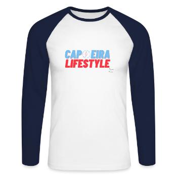 Mode de vie Capoeira - T-shirt baseball manches longues Homme - blanc/marine - Devant - Nik (191cm)