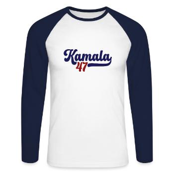 KAMALA HARRIS America - Unisex Long Sleeve Baseball T-Shirt - white/navy - Front - Nik (191cm)