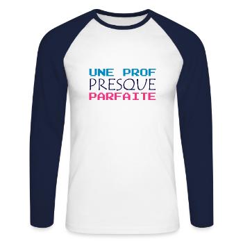 Ecole / Prof / Instit / Professeur / Maîtresse - T-shirt baseball manches longues Homme - blanc/marine - Devant - Nik (191cm)
