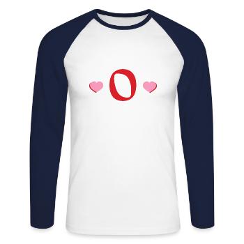 Lettre o cœurs rouges - T-shirt baseball manches longues Homme - blanc/marine - Devant - Nik (191cm)