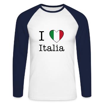 J'aime l'Italie - T-shirt baseball manches longues Homme - blanc/marine - Devant - Nik (191cm)