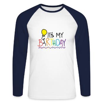 It's my Birthday - Unisex Long Sleeve Baseball T-Shirt - white/navy - Front - Nik (191cm)