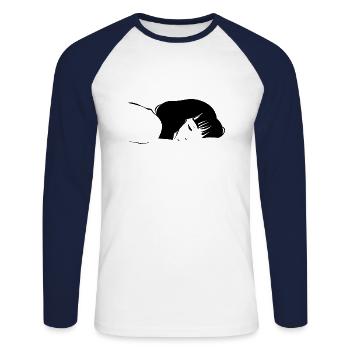fatigué - T-shirt baseball manches longues Homme - blanc/marine - Devant - Nik (191cm)
