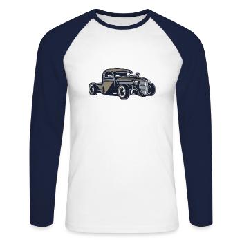 Rockabilly Rockabella Vintage 1950 rock Rockabully - T-shirt baseball manches longues Homme - blanc/marine - Devant - Nik (191cm)