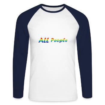 LGBTQ God Love Rainbow Flag Football - T-shirt baseball manches longues Homme - blanc/marine - Devant - Nik (191cm)