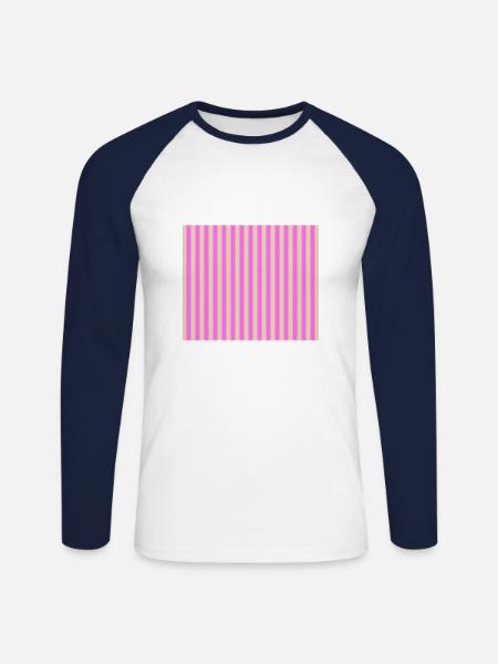 Stripes Beige Rosa - Unisex Long Sleeve Baseball T-Shirt - white/navy