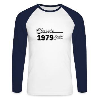 Klassische 1979 Limited Edition - Unisex Baseballshirt langarm - Weiß/Navy - Vorne - Nik (191cm)