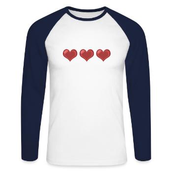 Three Hearts - Unisex Long Sleeve Baseball T-Shirt - white/navy - Front - Nik (191cm)