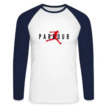 Air parkour blanc cadeau parkour freerun t-shirt - T-shirt baseball manches longues Homme - blanc/marine - Devant - Nik (191cm)