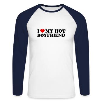 J’aime ma chemise de petit ami chaud - T-shirt baseball manches longues Homme - blanc/marine - Devant - Nik (191cm)