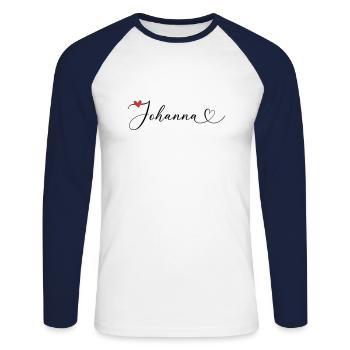 Johanna Last name First name Calligraphy heart - Unisex Long Sleeve Baseball T-Shirt - white/navy - Front - Nik (191cm)