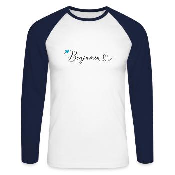 Benjamin Name Vorname Kalligrafieherz - Unisex Baseballshirt langarm - Weiß/Navy - Vorne - Nik (191cm)
