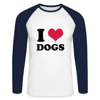 J'adore les chiens - T-shirt baseball manches longues Homme - blanc/marine - Devant - Nik (191cm)