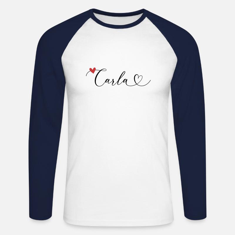 Carla Surname First name Calligraphy Heart - Unisex Long Sleeve Baseball T-Shirt - white/navy