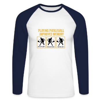 jouer au pickleball améliore la mémoire - T-shirt baseball manches longues Homme - blanc/marine - Devant - Nik (191cm)