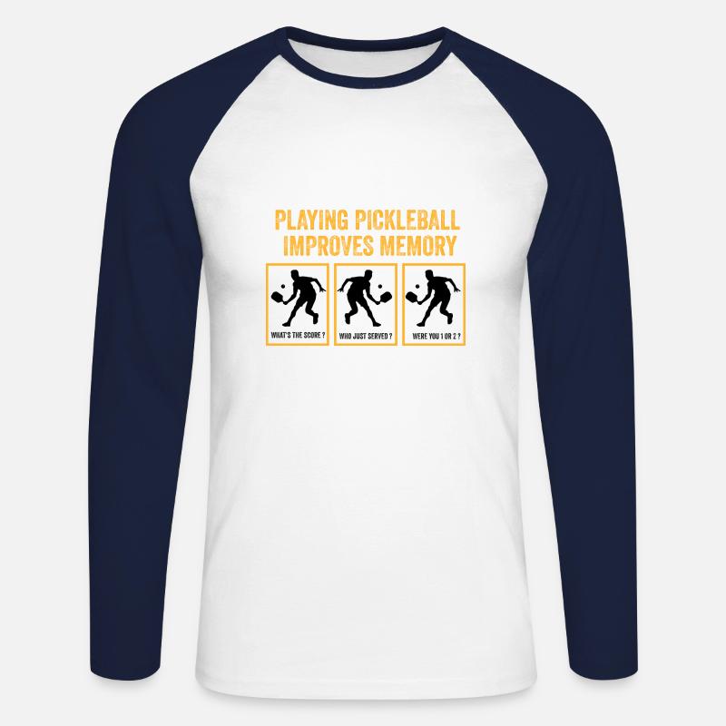 Playing pickleball improves memory - Unisex Long Sleeve Baseball T-Shirt - white/navy