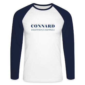 connard - T-shirt baseball manches longues Homme - blanc/marine - Devant - Nik (191cm)