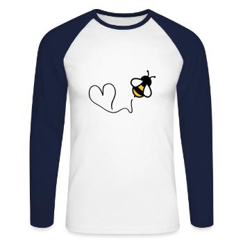 bee heart - Unisex Baseballshirt langarm - Weiß/Navy - Vorne - Nik (191cm)