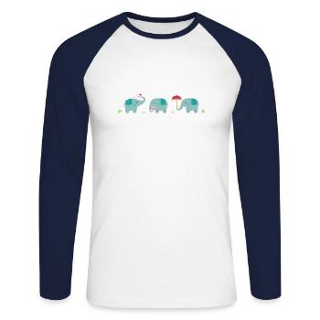drei kleine Elefanten - three little elephants - Unisex Baseballshirt langarm - Weiß/Navy - Vorne - Nik (191cm)