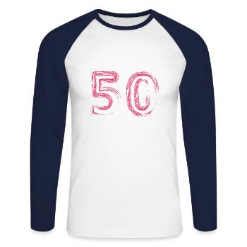 50. Geburtstag Jahre Geschenk Birthday Ehrentag - Unisex Baseballshirt langarm - Weiß/Navy - Vorne - Nik (191cm)