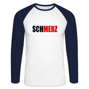 Schmerz merz - Unisex Baseballshirt langarm - Weiß/Navy - Vorne - Nik (191cm)