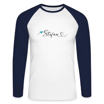 Stefan Surname First name Calligraphy Heart - Unisex Long Sleeve Baseball T-Shirt - white/navy - Front - Nik (191cm)