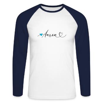 Aaron Name Vorname Kalligrafieherz - Unisex Baseballshirt langarm - Weiß/Navy - Vorne - Nik (191cm)
