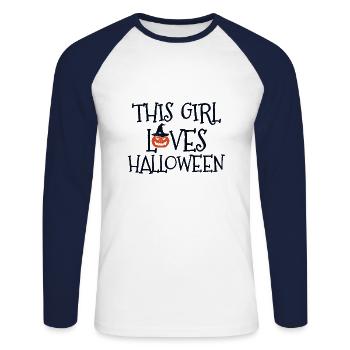 THIS GIRL LOVES HALLOWEEN - Unisex Baseballshirt langarm - Weiß/Navy - Vorne - Nik (191cm)