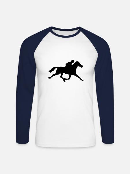 cheval course hippique - T-shirt baseball manches longues Homme - blanc/marine