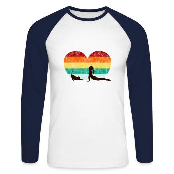 Yoga Cats - Illustration de coeur - T-shirt baseball manches longues Homme - blanc/marine - Devant - Nik (191cm)