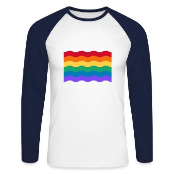 Drapeau ondulé de la fierté gaie arc-en-ciel - T-shirt baseball manches longues Homme - blanc/marine - Devant - Nik (191cm)