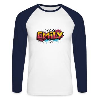 Emily Graffiti Cool Nom Prénom - T-shirt baseball manches longues Homme - blanc/marine - Devant - Nik (191cm)