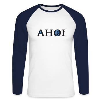 Maritim Anker Ahoi - Unisex Baseballshirt langarm - Weiß/Navy - Vorne - Nik (191cm)