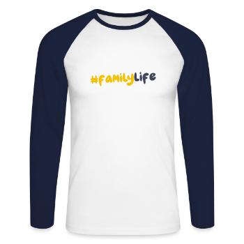 Vie familiale - T-shirt baseball manches longues Homme - blanc/marine - Devant - Nik (191cm)