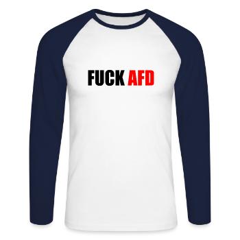 Fuck afd - Unisex Baseballshirt langarm - Weiß/Navy - Vorne - Nik (191cm)