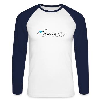 Simon Name Vorname Kalligrafieherz - Unisex Baseballshirt langarm - Weiß/Navy - Vorne - Nik (191cm)