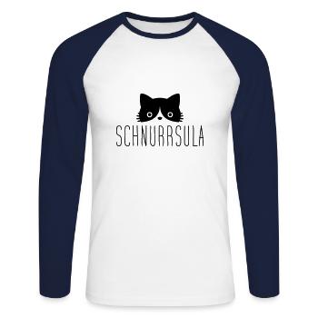 Schnurrsula - Cats Ursula Funny cat name - Unisex Long Sleeve Baseball T-Shirt - white/navy - Front - Nik (191cm)