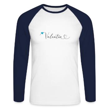 Valentin Name First name Calligraphy Heart - Unisex Long Sleeve Baseball T-Shirt - white/navy - Front - Nik (191cm)