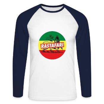 Rastafari - Lion of Judah Reggae Rasta Roots Shirt - Unisex Baseballshirt langarm - Weiß/Navy - Vorne - Nik (191cm)