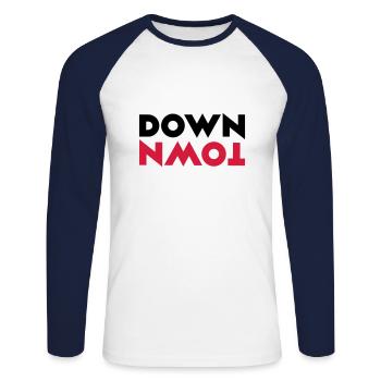centre-ville - T-shirt baseball manches longues Homme - blanc/marine - Devant - Nik (191cm)