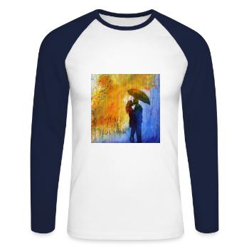make love not war, Cilia de Munnik - Unisex Long Sleeve Baseball T-Shirt - white/navy - Front - Nik (191cm)