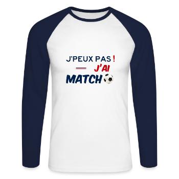 J'peux pas ! J'ai Match de Foot - Je ne peux pas - T-shirt baseball manches longues Homme - blanc/marine - Devant - Nik (191cm)