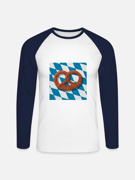 Bavarian pretzel - Unisex Long Sleeve Baseball T-Shirt - white/navy