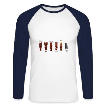 Dieux Tiki - T-shirt baseball manches longues Homme - blanc/marine - Devant - Nik (191cm)
