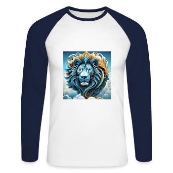 Abstract Portrait of a Lion in the Clouds - Unisex Long Sleeve Baseball T-Shirt - white/navy - Front - Nik (191cm)