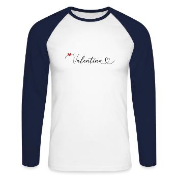 Valentina Name Vorname Kalligrafieherz - Unisex Baseballshirt langarm - Weiß/Navy - Vorne - Nik (191cm)
