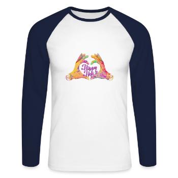 India Happy Holi Festival - Heart Hands 1 - Unisex Baseballshirt langarm - Weiß/Navy - Vorne - Nik (191cm)