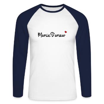 Mamie d'amour - T-shirt baseball manches longues Homme - blanc/marine - Devant - Nik (191cm)